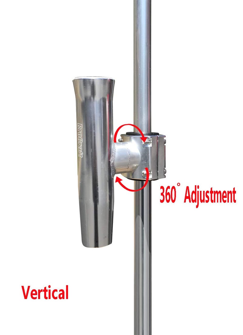 Brocraft Boat T-TOP Rod Holder/Clamp-On Rod Holder - Silver Aluminum - Degree Adjustable - Fits 1" to 2" O.D. Pipe - Image 3